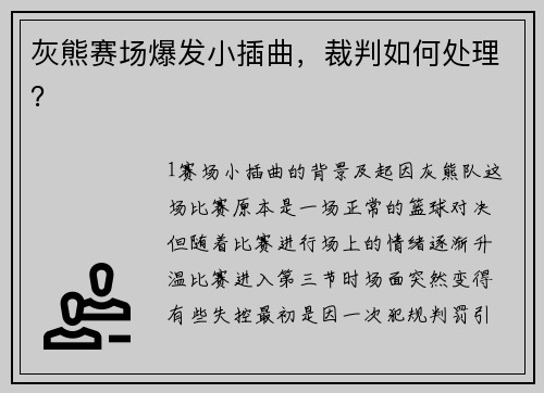 灰熊赛场爆发小插曲，裁判如何处理？