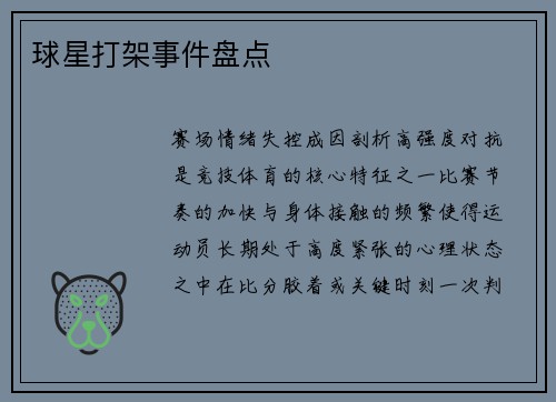 球星打架事件盘点